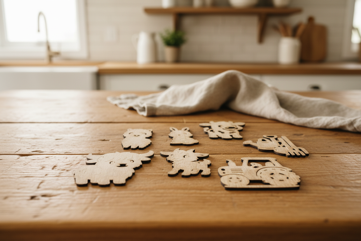 Holz Magnet Set – Küchentisch Szene 1
