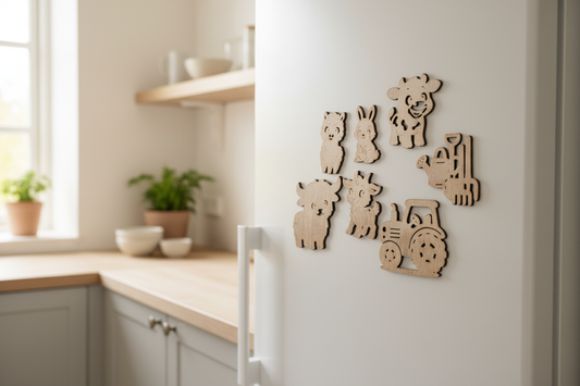 Holz Magnet Set – Kühlschrank Szene 1
