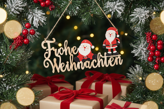 Holzhänger Frohe Weihnachten – dekoriert