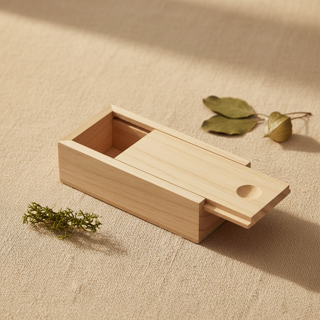 Holzkiste – eine Box geöffnet