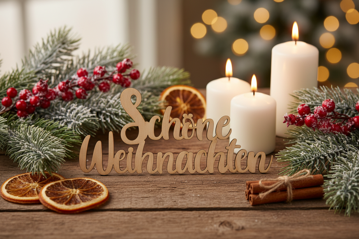 Holzschrift Schöne Weihnachten – dekoriert