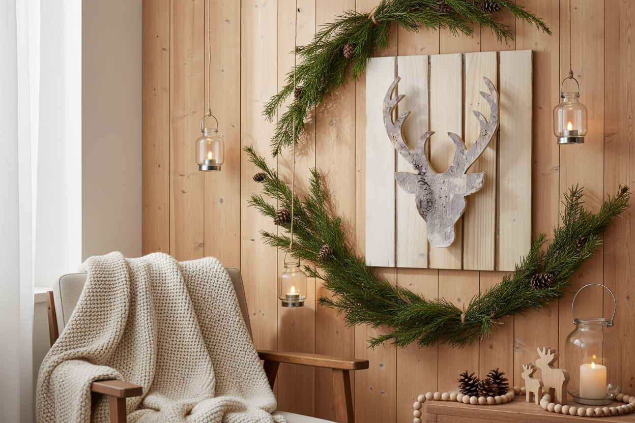 Holzwandbild Elch – dekoriert