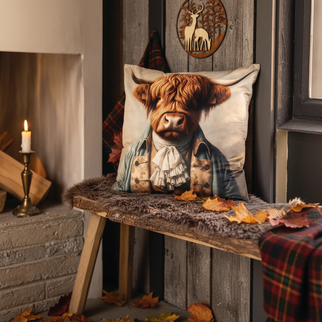 Kissenhülle Sir Angus Highland Cow Gentleman Herbstdeko