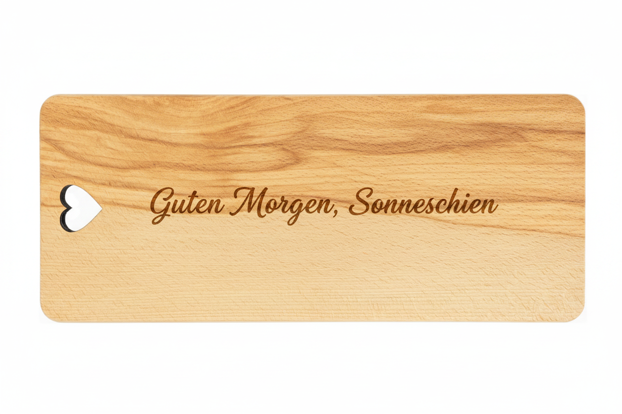 Frühstücksbrettchen aus Kernbuche mit Lasergravur Guten Morgen Sonnenschein