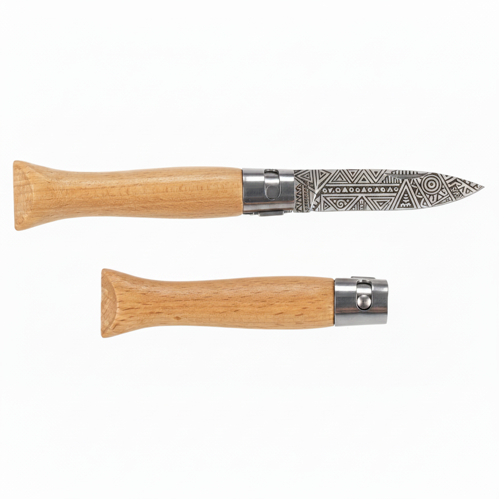 Klappmesser mit Tribal-Gravur auf der Klinge