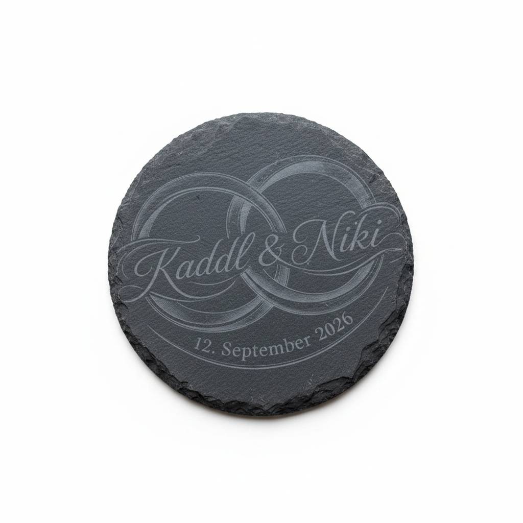 Laser-engraved slate coaster – Kaddl & Niki