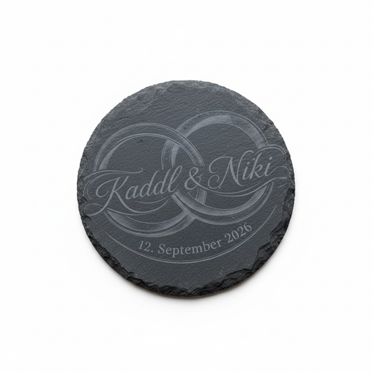 Laser-engraved slate coaster – Kaddl & Niki