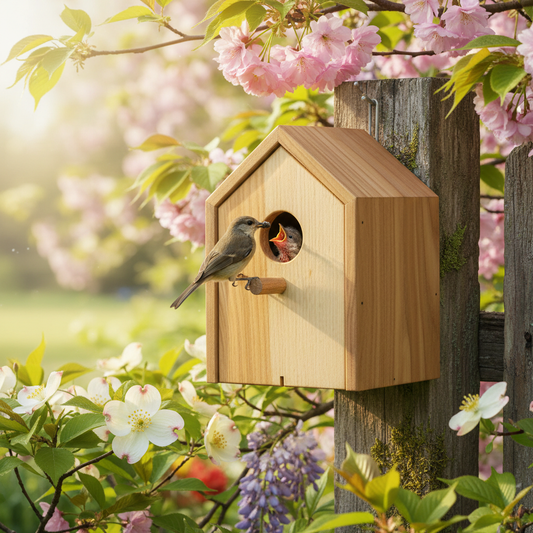 Nistkasten im Frühlingsgarten
