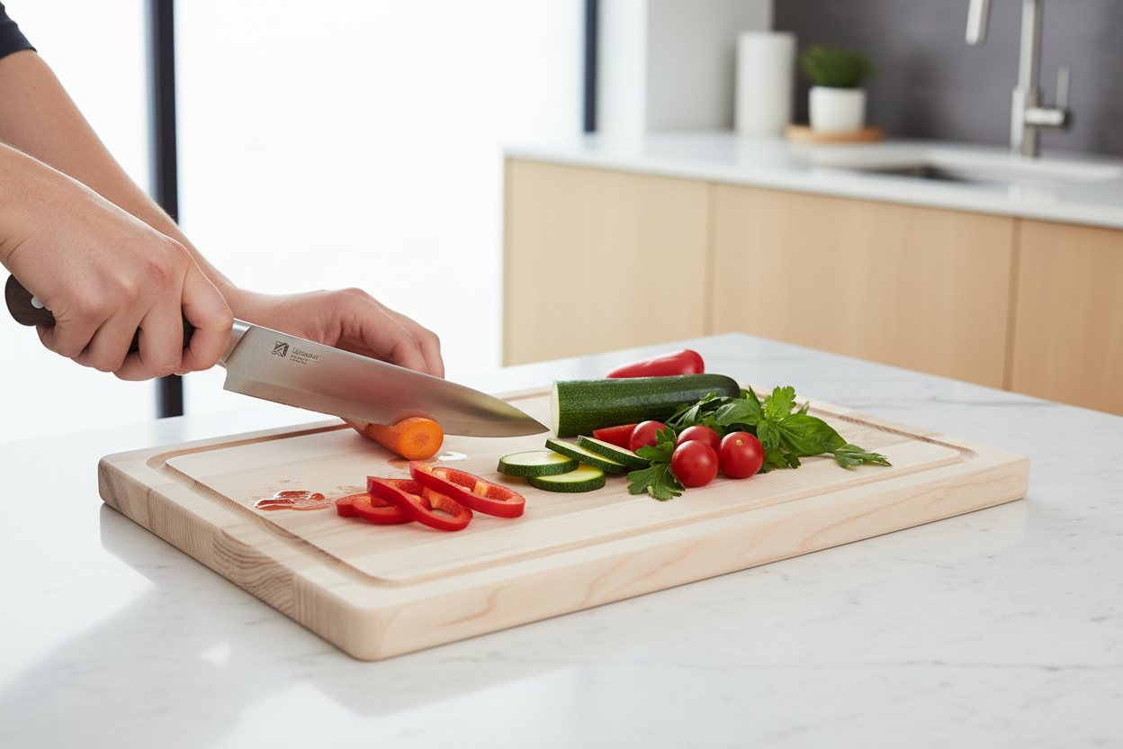 Optimiertes Kern-Esche Schneidebrett Action-Bild