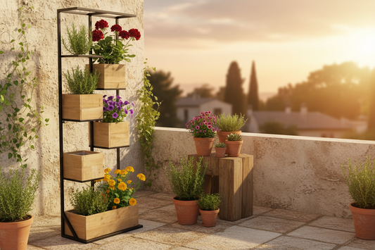 Pflanzregal Recycling Wood – Balkon Goldene Stunde