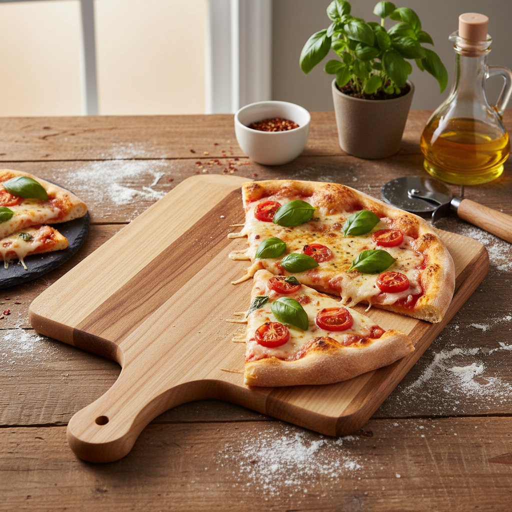 Pizzabrett mit halber Pizza