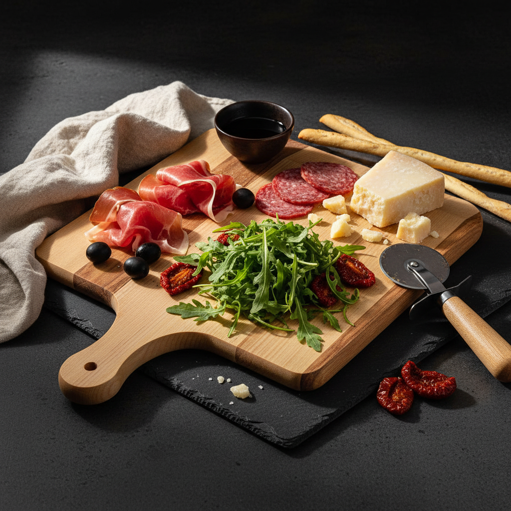 Pizzabrett mit italienischen Antipasti