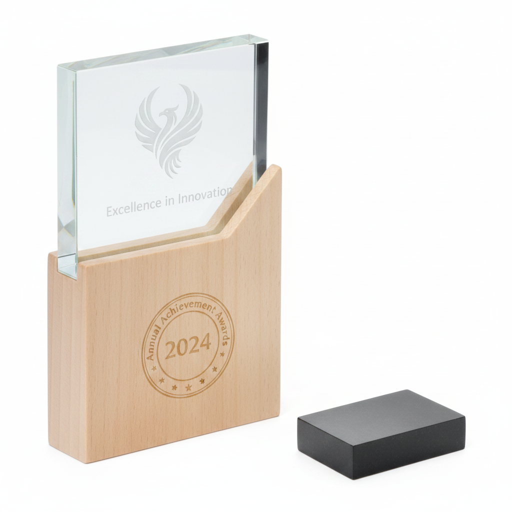 Pokal mit Lasergravur auf Glas und Holz