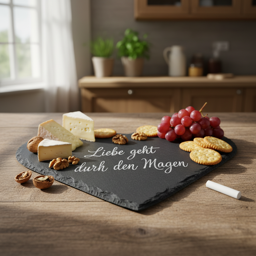 Schieferherz mit Spruch "Liebe geht durch den Magen"