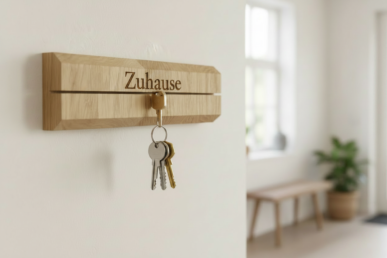 Schlüsselbrett Eiche mit Gravur „Zuhause"