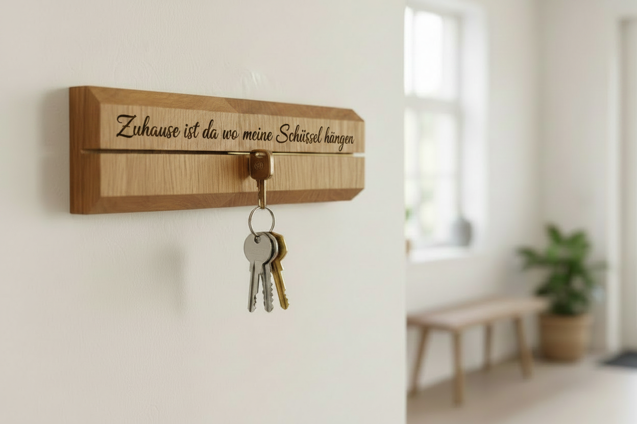Schlüsselbrett – Gravur „Zuhause ist da wo meine Schlüssel hängen"