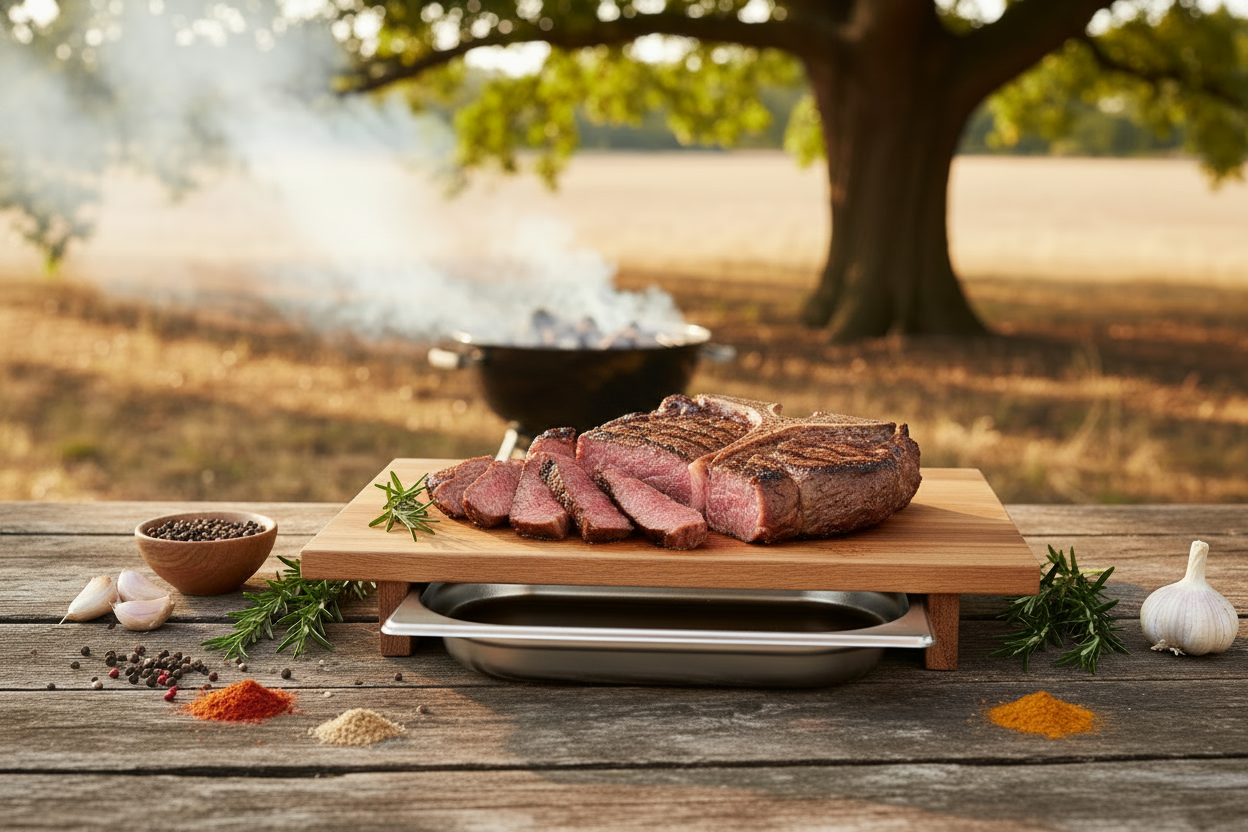 Schneidebrett Eiche – aufgeschnittenes Steak