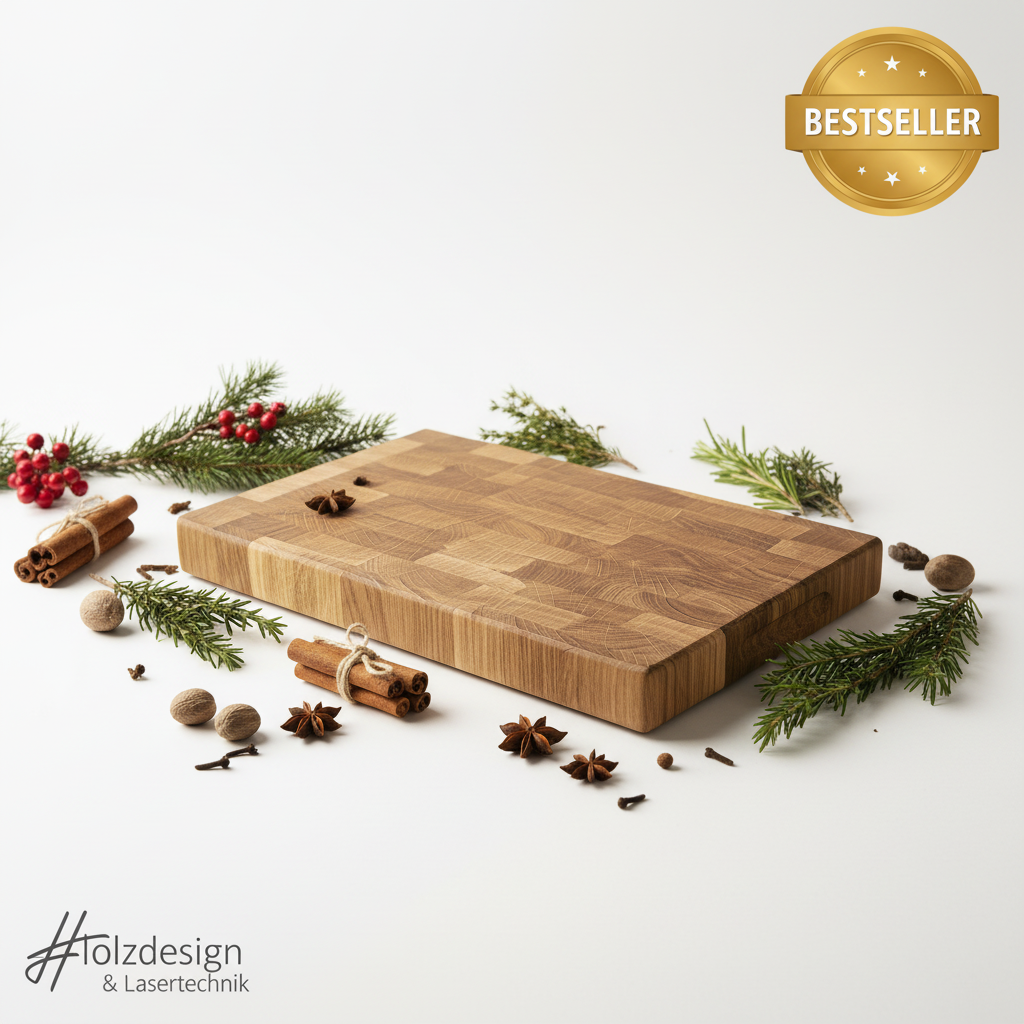 Stirnholz Arbeitsbrett Bestseller mit Holzdesign & Lasertechnik