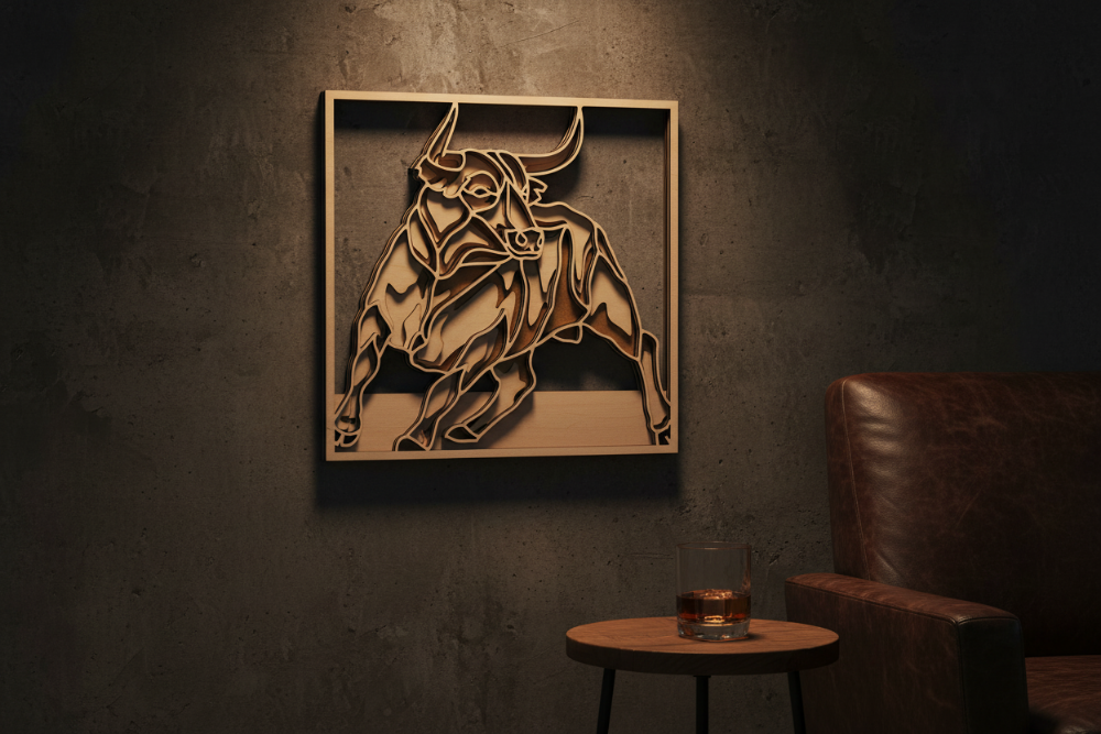Wandbild 3D Stier 4-lagig – dekoriert
