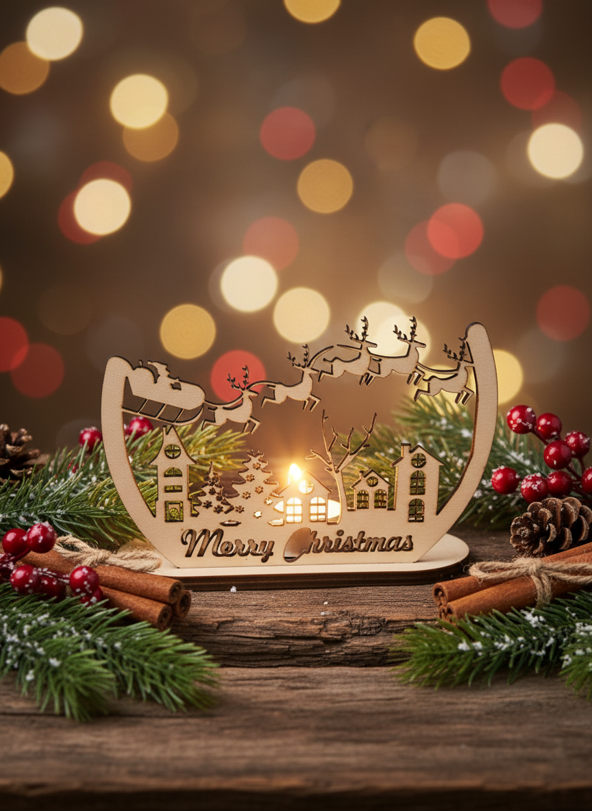 Weihnachtsdorf Kerzenhalter mit festlicher Dekoration