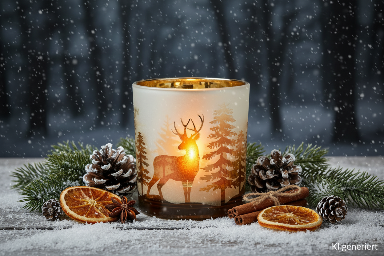 Windlicht Winterwald KI generiert
